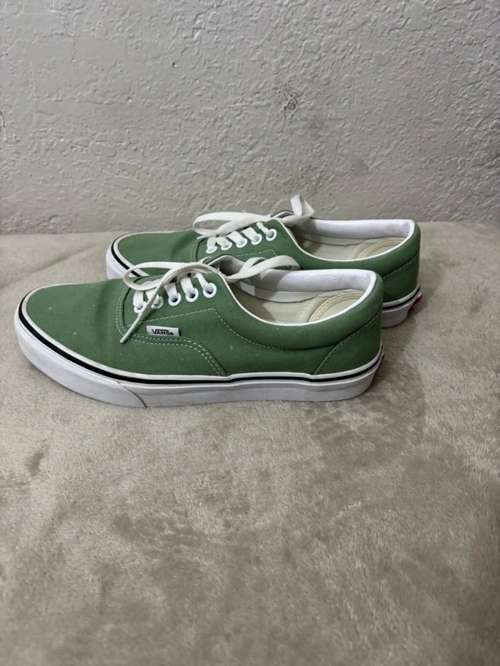 Vans Olive Green Low Top Canvas Sneakers with White Laces